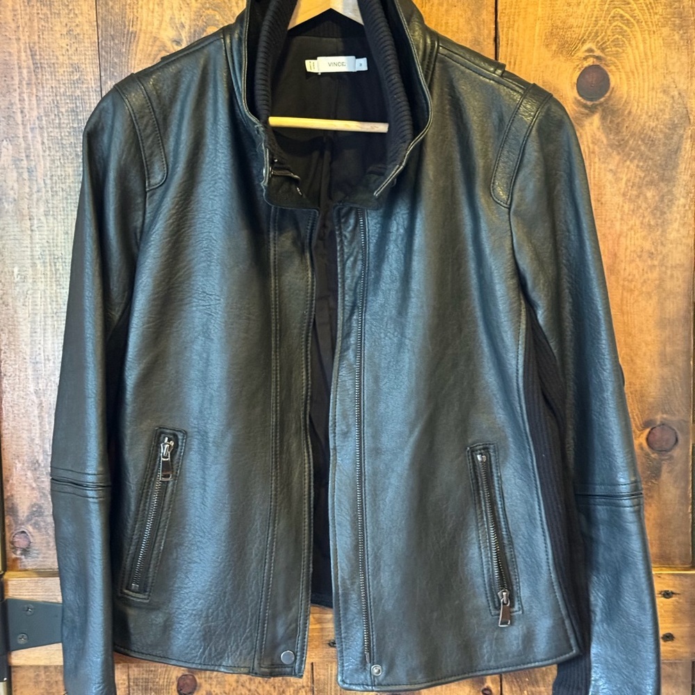 Vince 100% Lamb Leather Classic Black Leather Jacket Medium